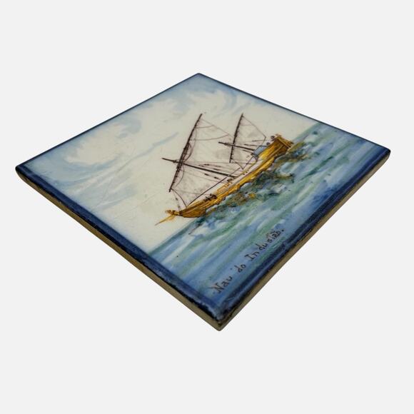 Portuguese Tile Ship Nau do Indusiao Handpainted Battistini de Maria de Portugal - Picture 12 of 12
